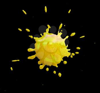 abstract yellow blotch drops on a black background