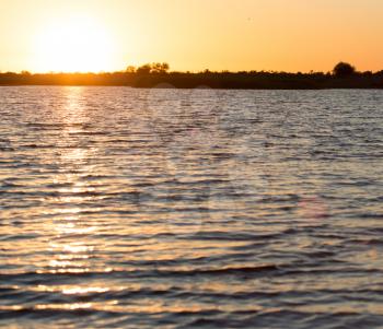 beautiful dawn sun on the lake