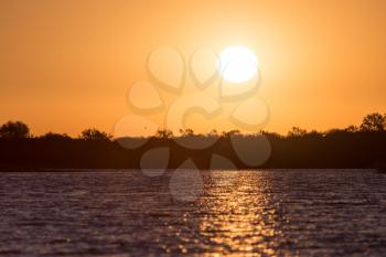 beautiful dawn sun on the lake