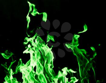 green flame fire on black background