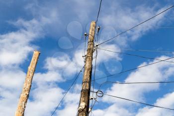 electric pole on the background of blue sky