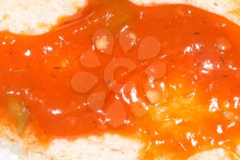 ketchup on bread. close-up