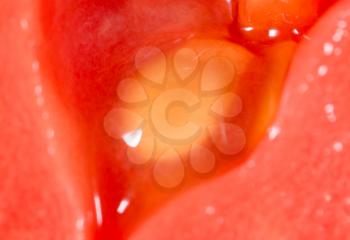 Close up slice of juicy red tomato
