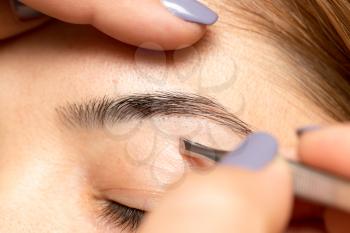 Grooming the eyebrows in a beauty salon