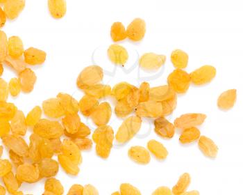 Golden raisins on a white background