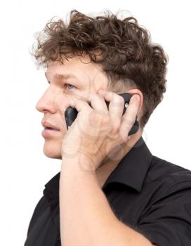 man with phone on a white background