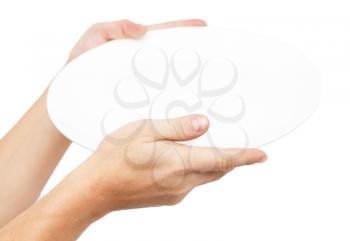 white plate in his hand on a white background