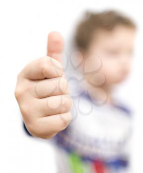 boy showing hand sign finger