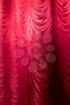 Red fabric curtain as a backdrop.