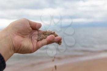 Sand in hand on the lake