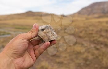 stone in hand on nature