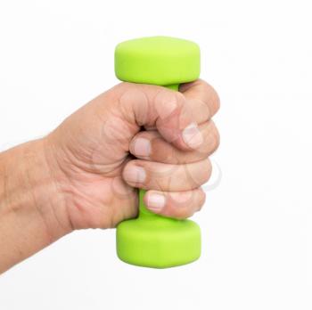 dumbbell in hand on a white background