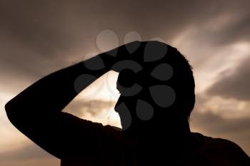 silhouette of a man on the sunset background