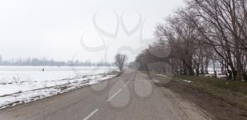 asphalt road on nature in winter