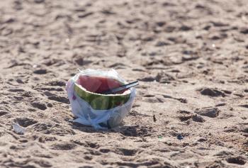 watermelon on the sand as a litter