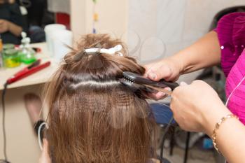 Hair styling in a beauty salon