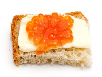 Red caviar sandwiches on white background