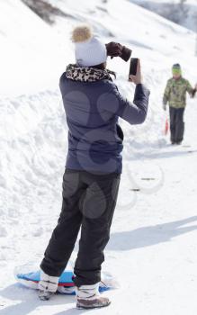 selfie woman in the snow