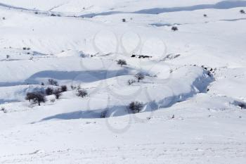White snow in the steppes of Kazakhstan as a background .