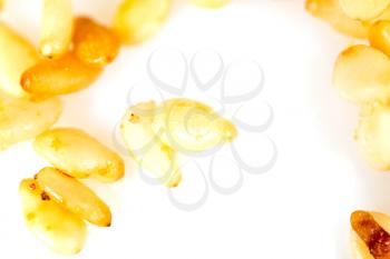 Sesame seeds on white background. Macro photo
