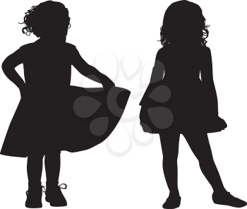 Royalty Free Clipart Image of Two Small Girls in Silhouette