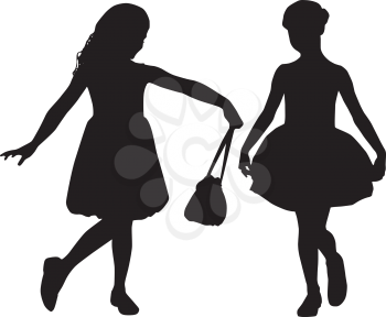 Royalty Free Clipart Image of Two Young Girls in Silhouettes