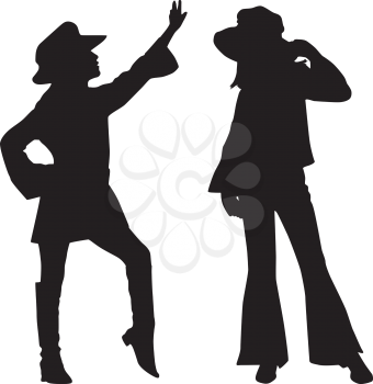 Royalty Free Clipart Image of Silhouettes of Two Young Women