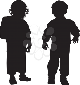 Royalty Free Clipart Image of a Silhouette of a Little Girl and Boy