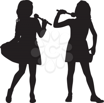 Royalty Free Clipart Image of Two Small Girls With Microphones