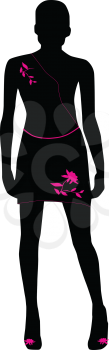 Royalty Free Clipart Image of a Silhouette of Woman in Pink
