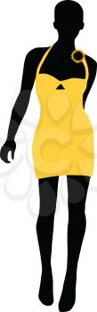 Royalty Free Clipart Image of a Silhouette of a Woman in a Yellow Dress
