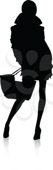 Royalty Free Clipart Image of a Silhouetted Woman Holding a Bag