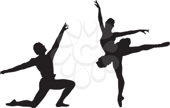 Royalty Free Clipart Image of Silhouetted Ballet Dancers