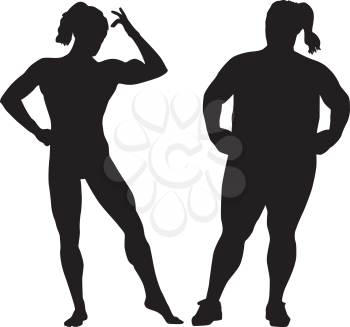 Royalty Free Clipart Image of Two Different Types of Women in Silhouette