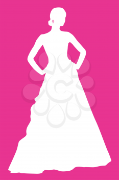 Royalty Free Clipart Image of a Silhouetted Bride on Pink