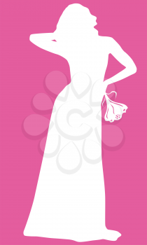 Royalty Free Clipart Image of a Silhouetted Bride on Pink Background
