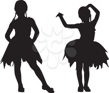 Royalty Free Clipart Image of Little Girls in Dresses