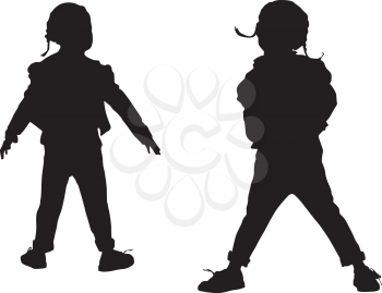 Royalty Free Clipart Image of Two Silhouettes of Children in Hats