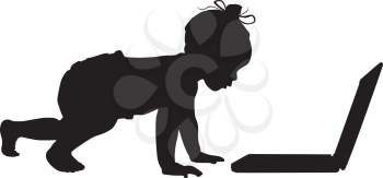 Royalty Free Clipart Image of a Baby and Laptop