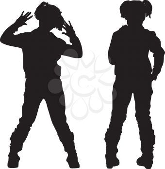 Royalty Free Clipart Image of Silhouettes of Two Young Girls