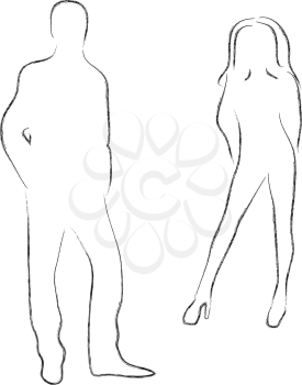 Royalty Free Clipart Image of an Outline of a Man and Woman