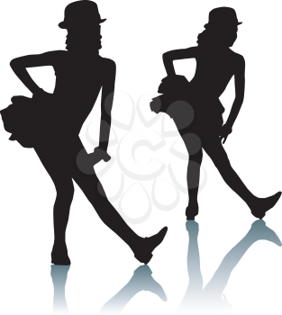 Royalty Free Clipart Image of Silhouettes of Two Female Dancers