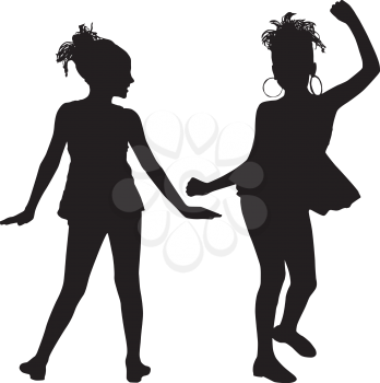 Royalty Free Clipart Image of Two Dancing Girls