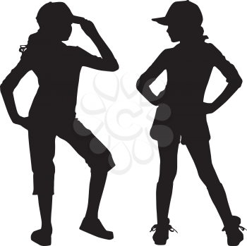 Royalty Free Clipart Image of Two Silhouettes of Softball Players