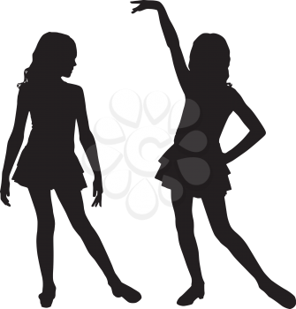 Royalty Free Clipart Image of Two Silhouettes of Dancing Children