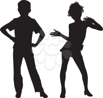 Royalty Free Clipart Image of Silhouettes of a Little Boy and Girl