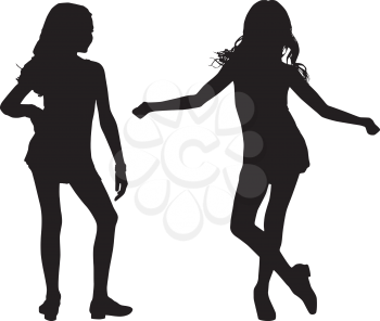 Royalty Free Clipart Image of Two Girls in Silhouette