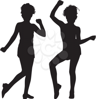 Royalty Free Clipart Image of Two Dancing Girls