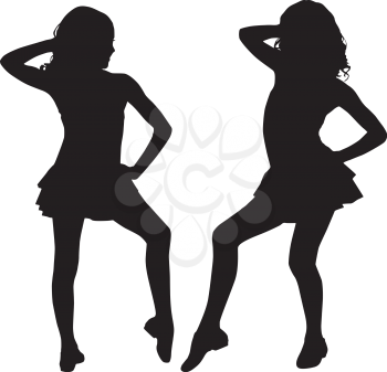 Royalty Free Clipart Image of Two Girls Dancing
