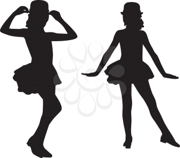 Royalty Free Clipart Image of Two Dancing Girl Silhouettes